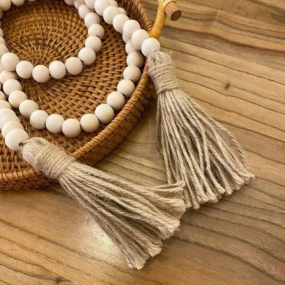 Boho Wood Beaded Garland‎ with Tassels Farmhouse Decor